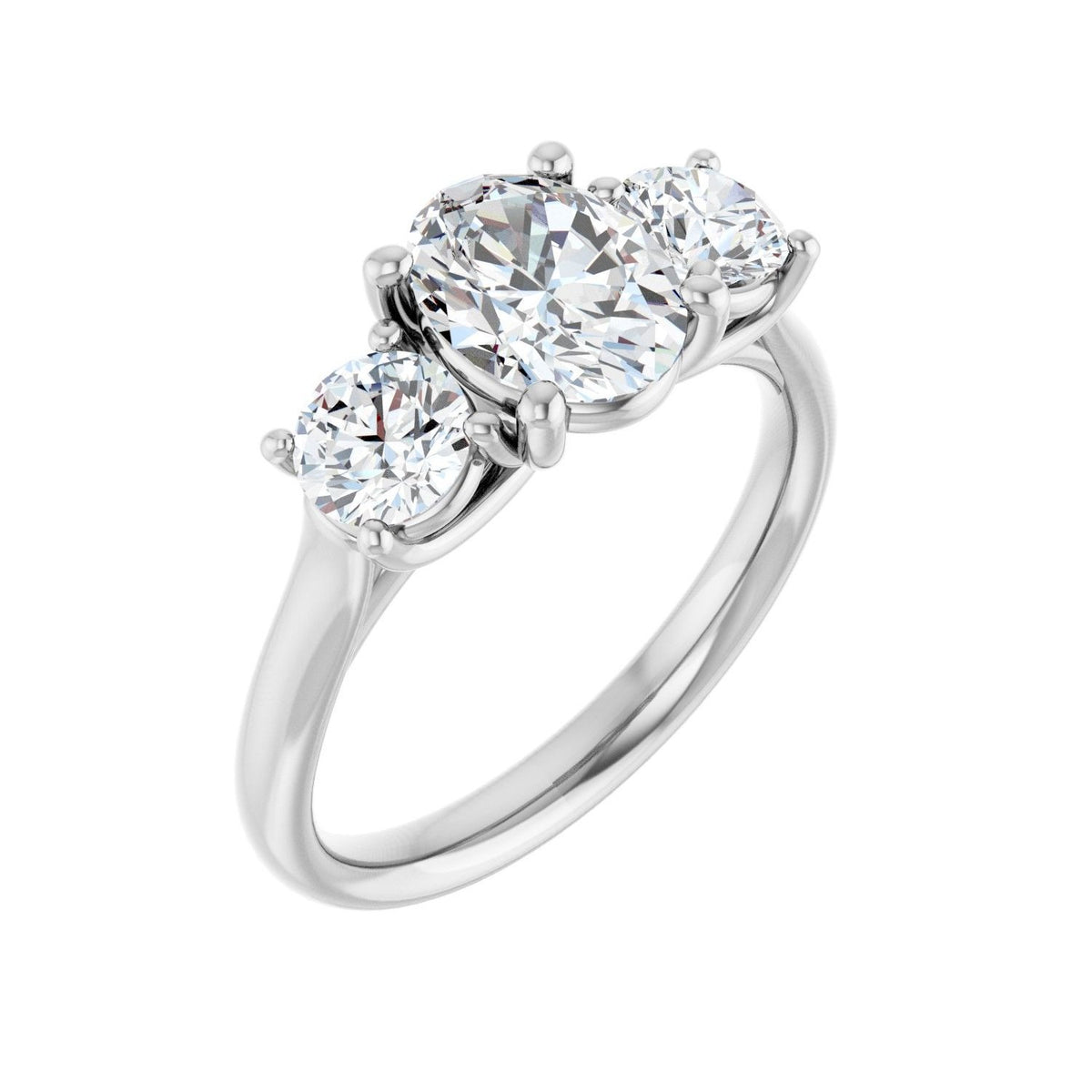 Sapphire Row Lab-Grown Oval Diamond Cathedral Three-Stone Engagement Ring - 14K White Gold, 1 3/4 ctw