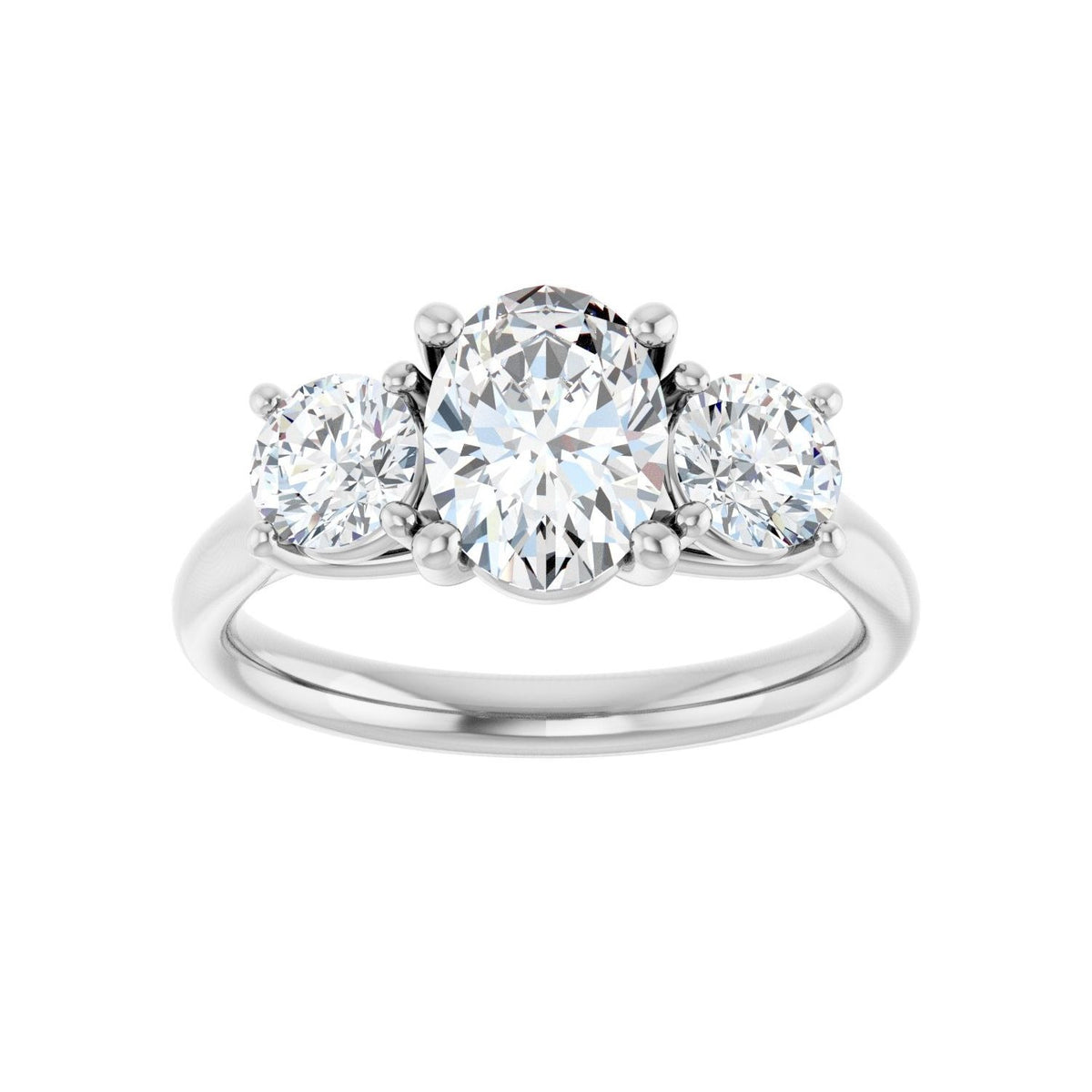 Sapphire Row Lab-Grown Oval Diamond Cathedral Three-Stone Engagement Ring - 14K White Gold, 1 3/4 ctw (view 3)