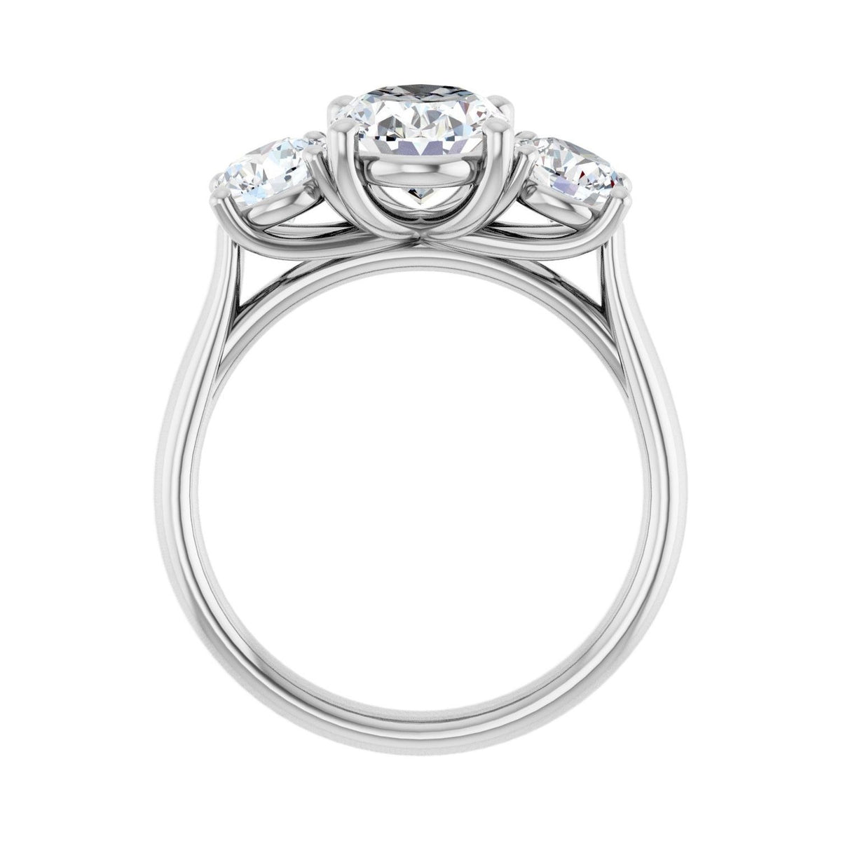 Sapphire Row Lab-Grown Oval Diamond Cathedral Three-Stone Engagement Ring - 14K White Gold, 2 1/2 ctw (view 2)