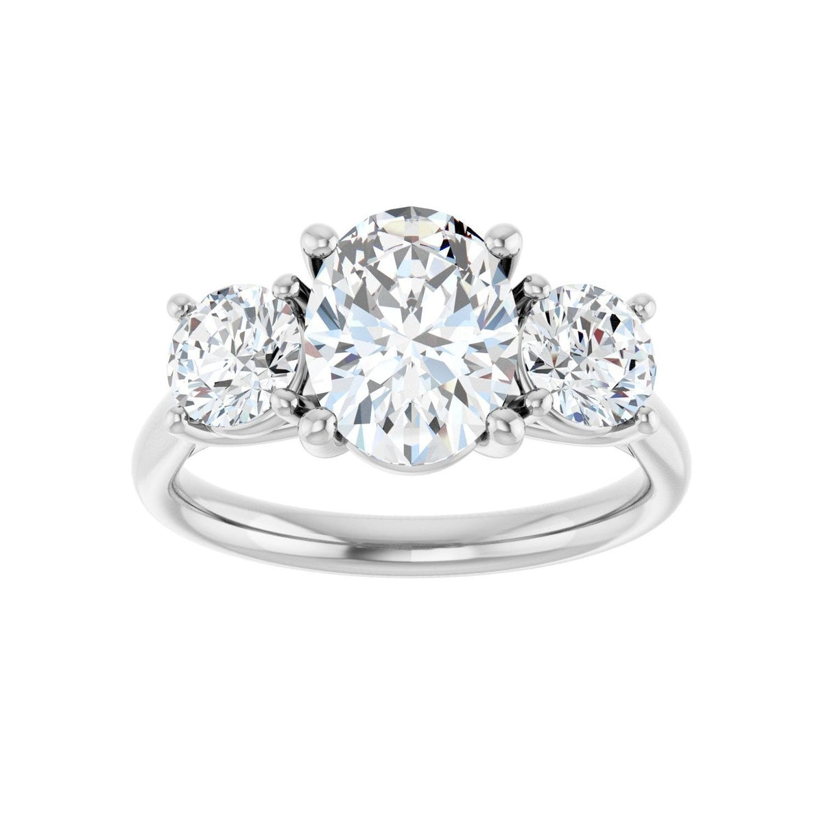 Sapphire Row Lab-Grown Oval Diamond Cathedral Three-Stone Engagement Ring - 14K White Gold, 2 1/2 ctw (view 3)
