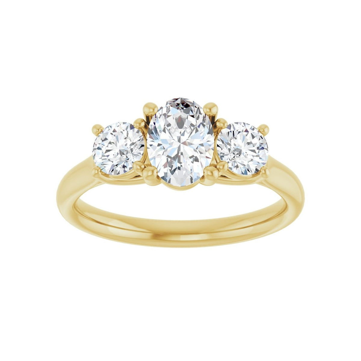Sapphire Row Lab-Grown Oval Diamond Cathedral Three-Stone Engagement Ring - 14K Yellow Gold, 1 1/3 ctw (view 3)