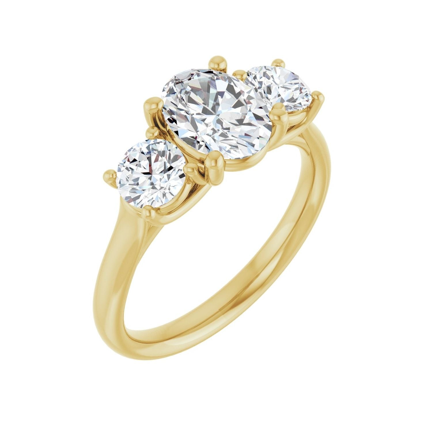 Sapphire Row Lab-Grown Oval Diamond Cathedral Three-Stone Engagement Ring - 14K Yellow Gold, 1 3/4 ctw