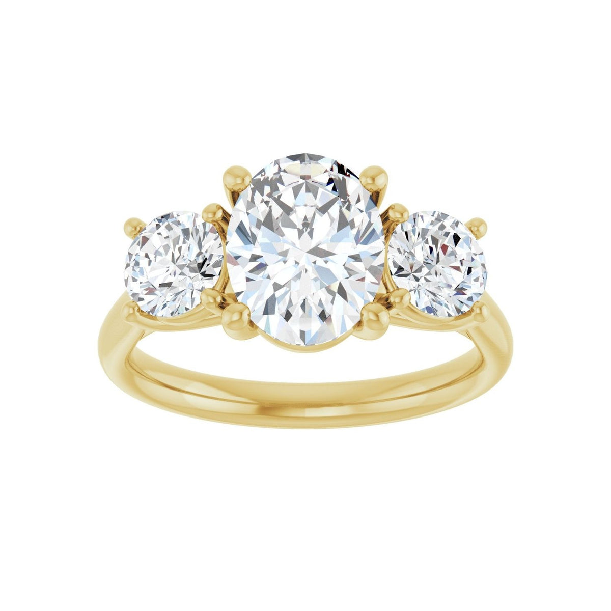 Sapphire Row Lab-Grown Oval Diamond Cathedral Three-Stone Engagement Ring - 14K Yellow Gold, 2 1/2 ctw (view 3)