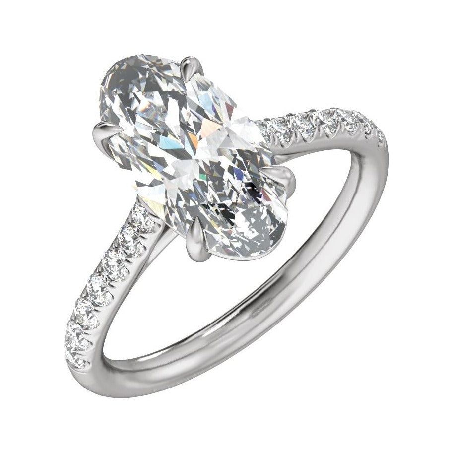 Sapphire Row Lab-Grown Oval Diamond Claw-Prong Accented Engagement Ring - 14K White Gold