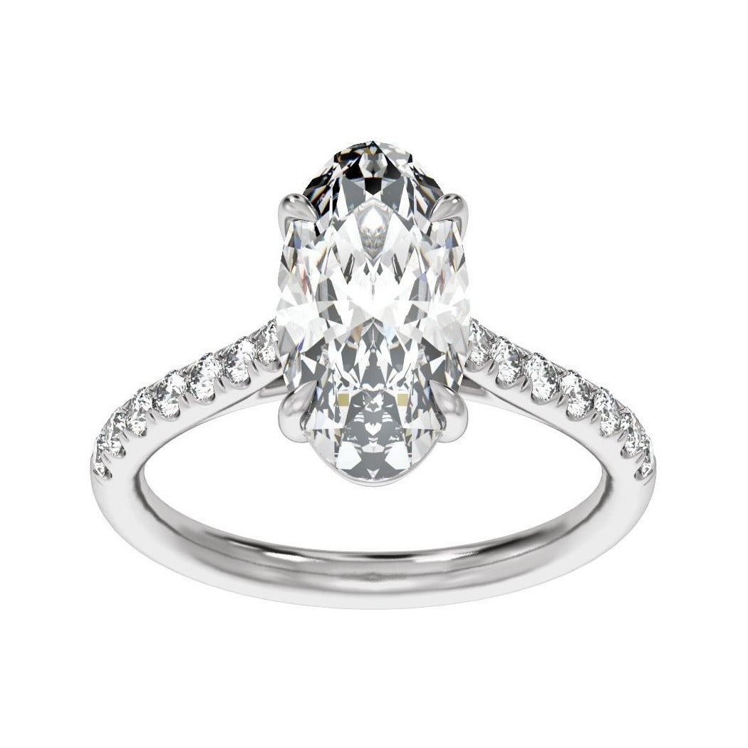 Sapphire Row Lab-Grown Oval Diamond Claw-Prong Accented Engagement Ring - Platinum (view 3)