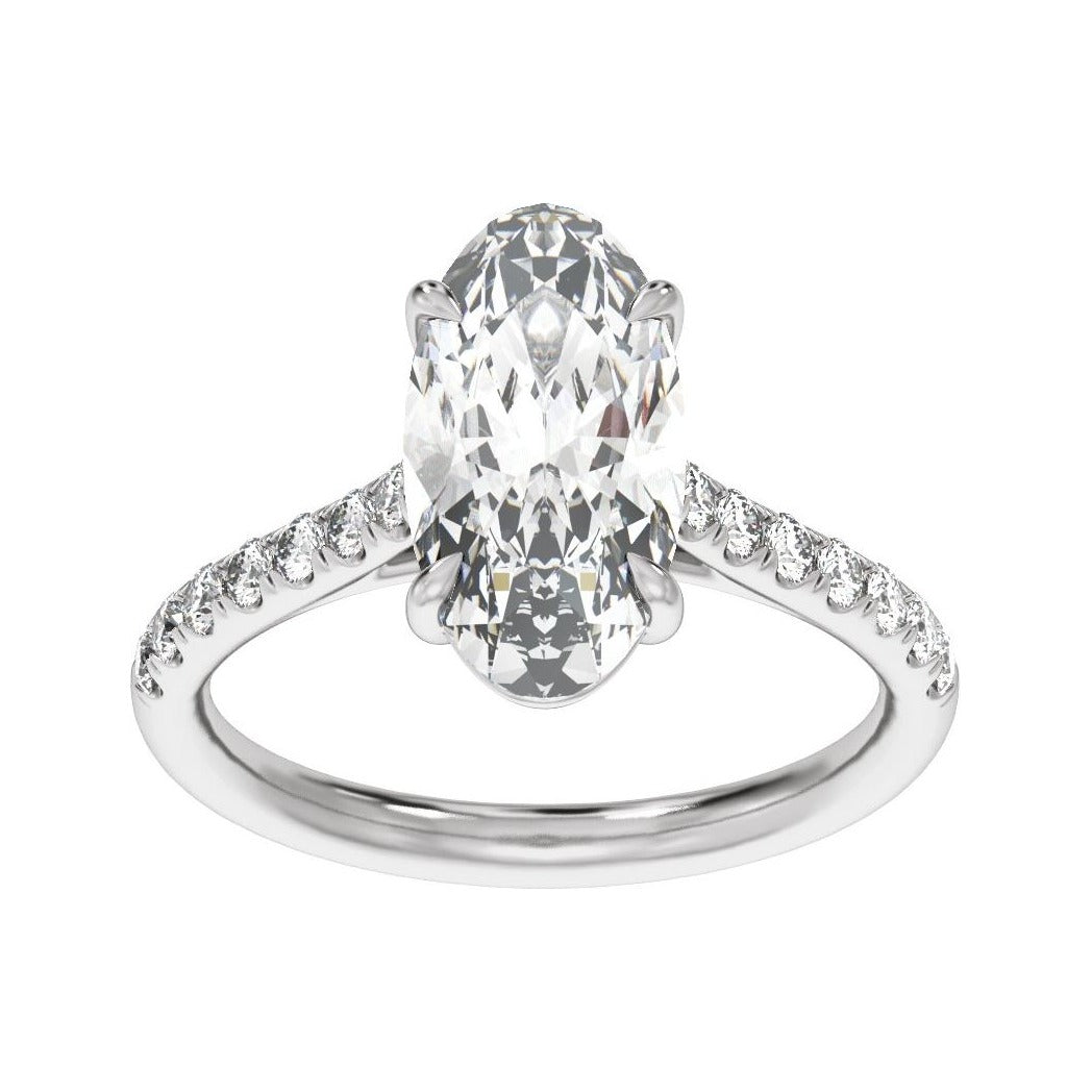 Sapphire Row Lab-Grown Oval Diamond Claw-Prong Accented Engagement Ring - 14K White Gold, 1 1/3 ctw (view 3)