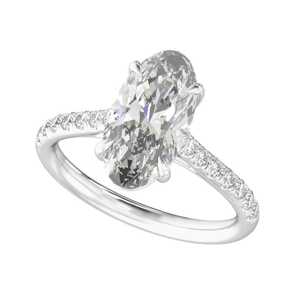 Sapphire Row Lab-Grown Oval Diamond Claw-Prong Accented Engagement Ring - Platinum, 1 1/3 ctw (view 5)