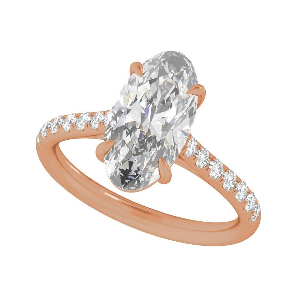 Sapphire Row Lab-Grown Oval Diamond Claw-Prong Accented Engagement Ring - 14K Rose Gold (view 5)