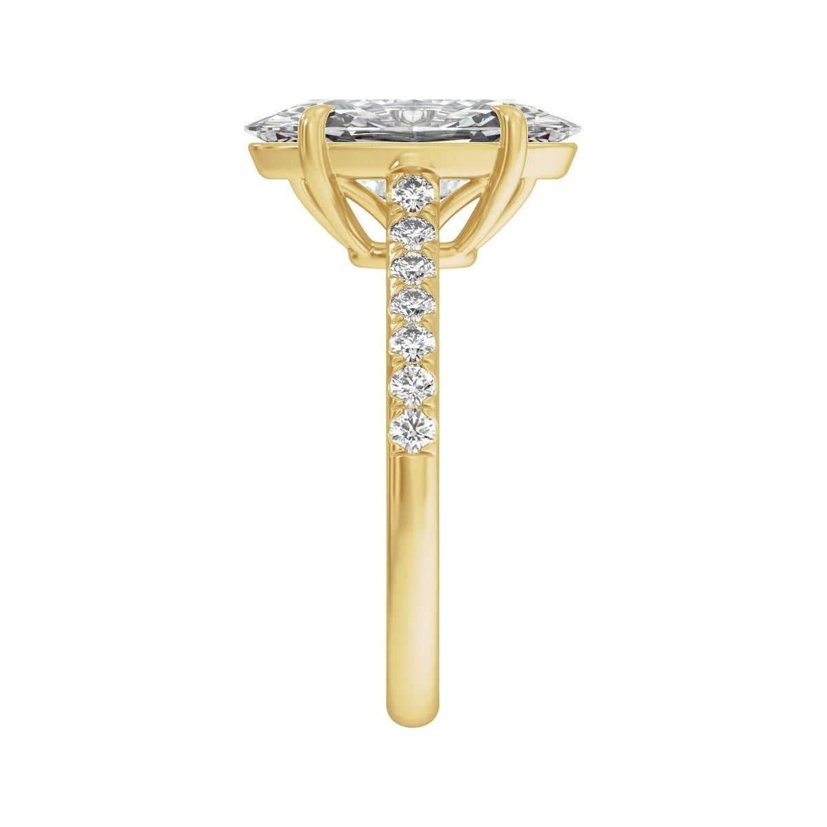 Sapphire Row Lab-Grown Oval Diamond Claw-Prong Accented Engagement Ring - 14K Yellow Gold, 1 1/3 ctw (view 4)