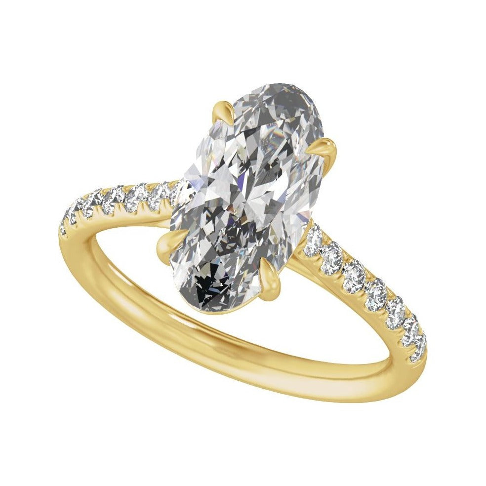 Sapphire Row Lab-Grown Oval Diamond Claw-Prong Accented Engagement Ring - 14K Yellow Gold, 1 1/3 ctw (view 5)
