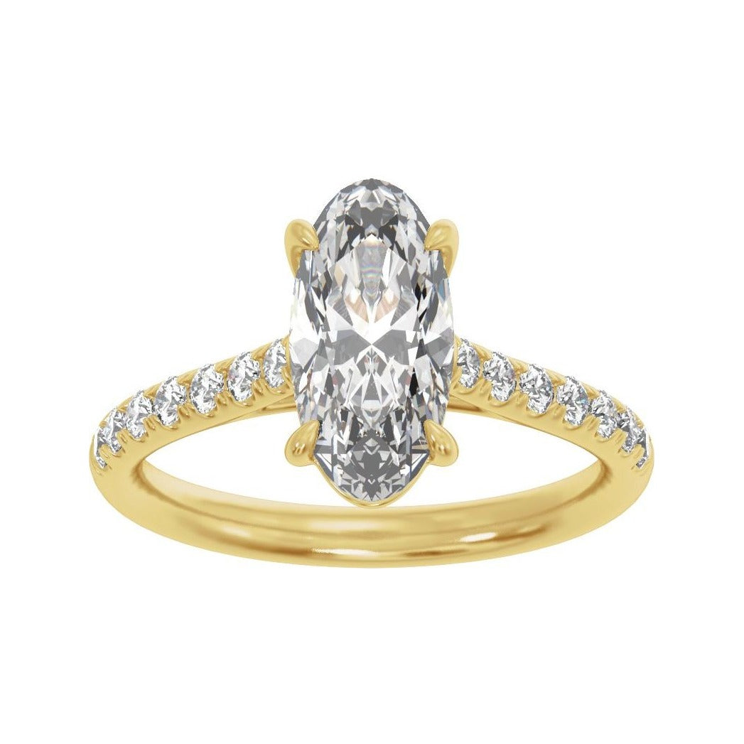 Sapphire Row Lab-Grown Oval Diamond Claw-Prong Accented Engagement Ring - 14K Yellow Gold, 2 1/3 ctw (view 3)
