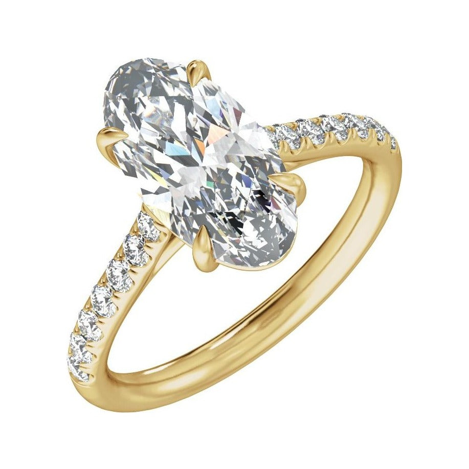 Sapphire Row Lab-Grown Oval Diamond Claw-Prong Accented Engagement Ring - 14K Yellow Gold, 3 1/3 ctw