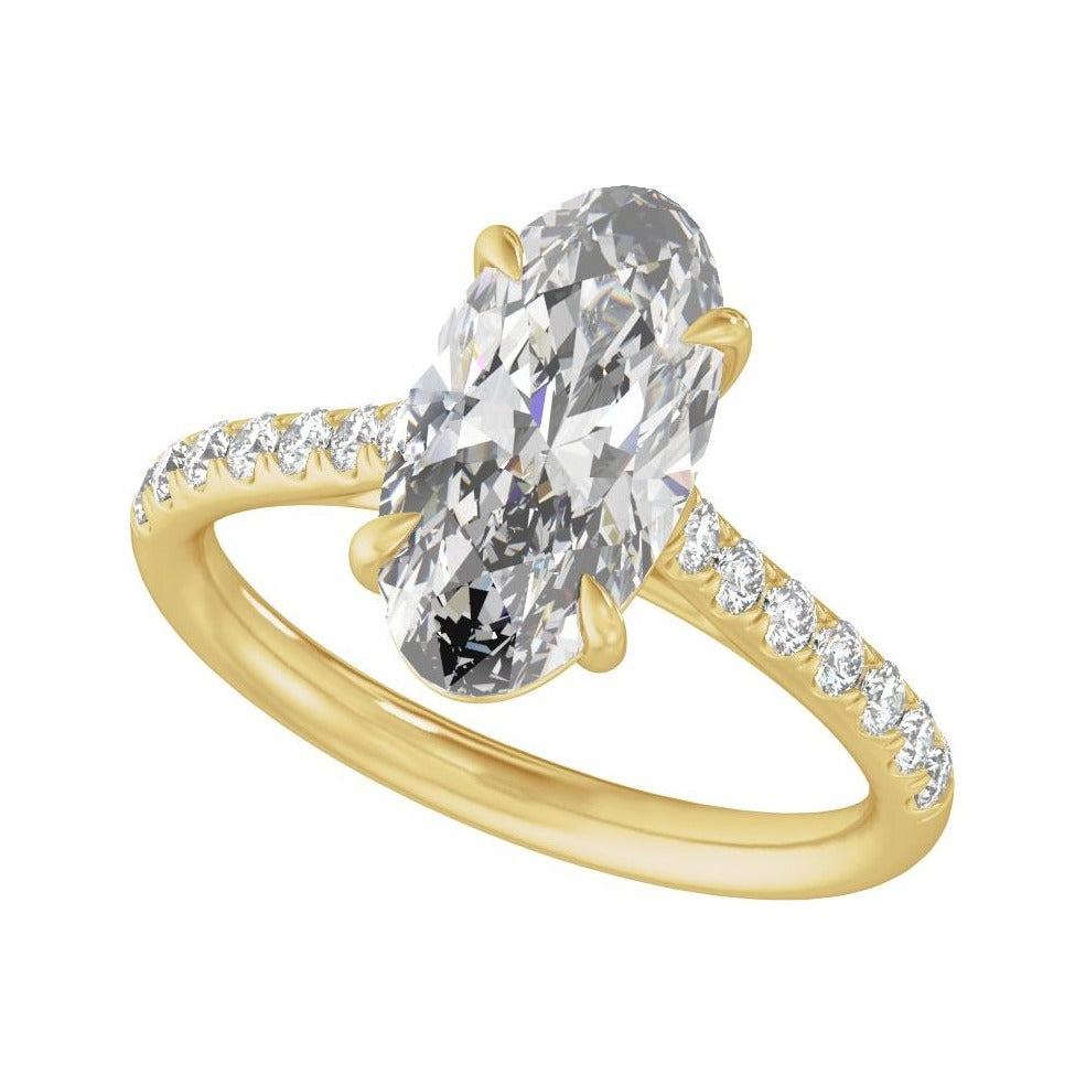 Sapphire Row Lab-Grown Oval Diamond Claw-Prong Accented Engagement Ring - 14K Yellow Gold, 3 1/3 ctw (view 5)