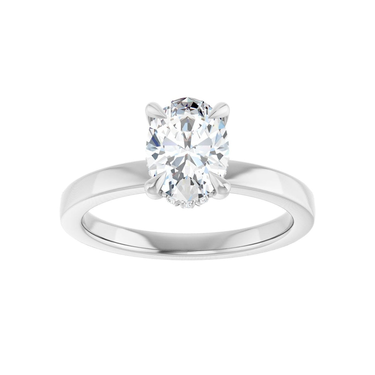 Sapphire Row Lab-Grown Oval Diamond Claw-Prong Hidden Halo-Style Engagement Ring - 14K White Gold, 1 ctw (view 3)