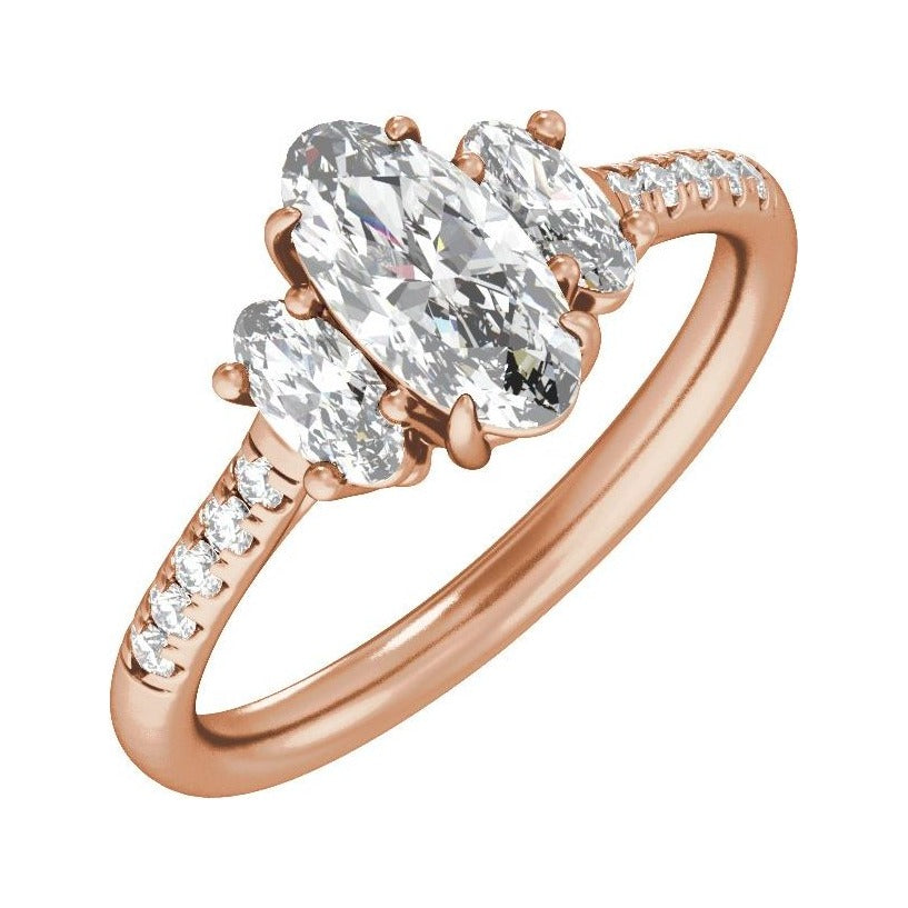 Sapphire Row Lab-Grown Oval Diamond Claw-Prong Three-Stone Engagement Ring - 14K Rose Gold, 1 1/2 ctw