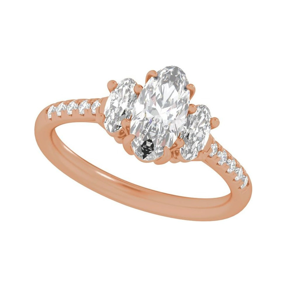 Sapphire Row Lab-Grown Oval Diamond Claw-Prong Three-Stone Engagement Ring - 14K Rose Gold, 1 1/2 ctw (view 5)