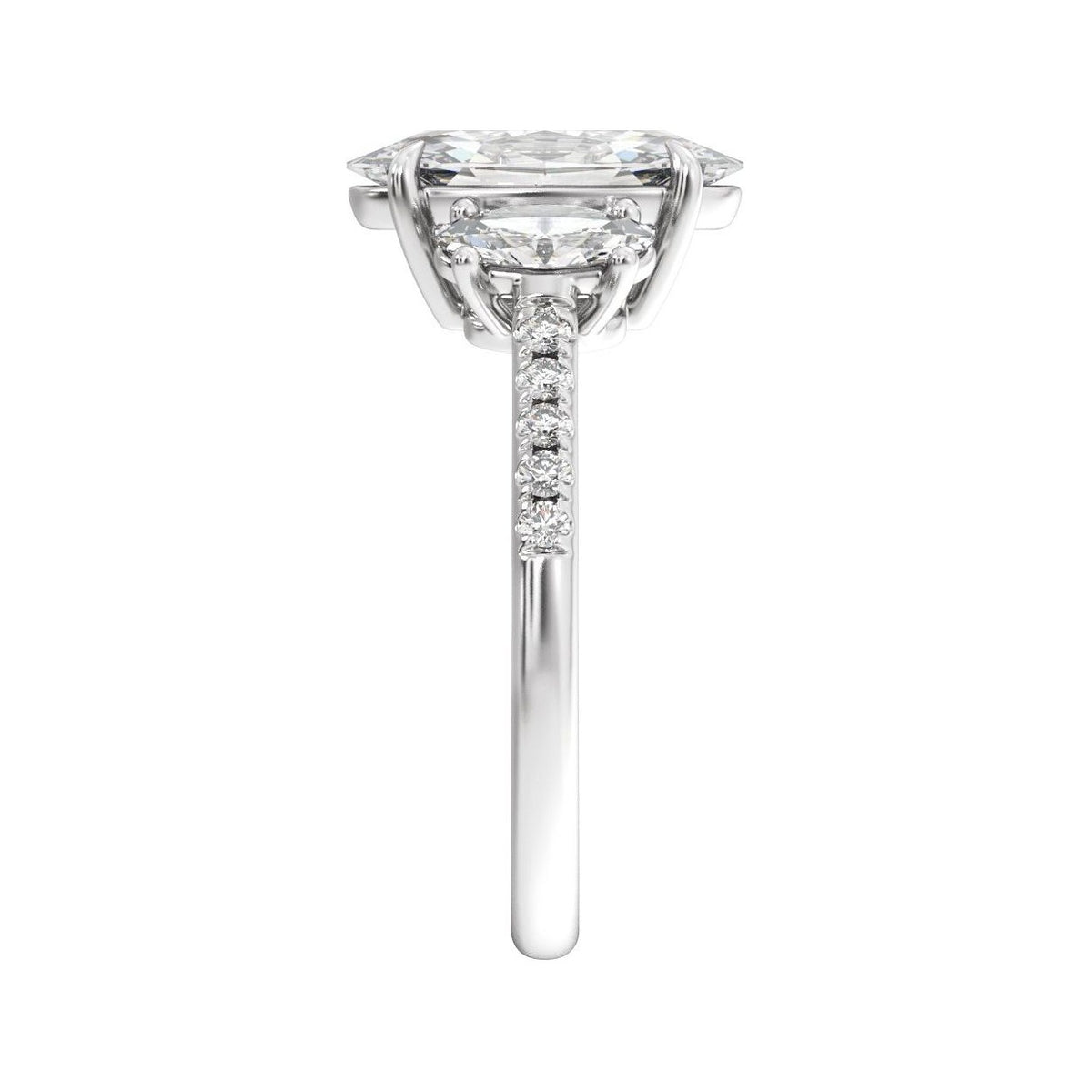 Sapphire Row Lab-Grown Oval Diamond Claw-Prong Three-Stone Engagement Ring - 14K White Gold, 2 3/4 ctw (view 4)