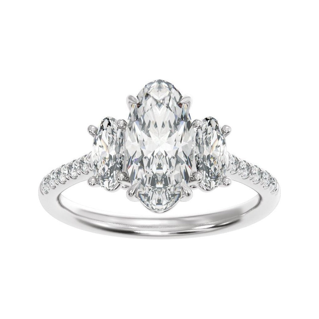 Sapphire Row Lab-Grown Oval Diamond Claw-Prong Three-Stone Engagement Ring - Platinum, 2 3/4 ctw (view 3)