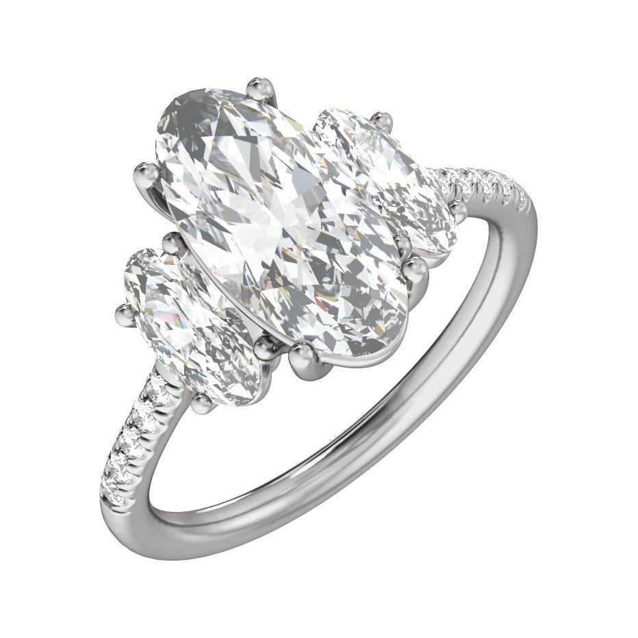 Sapphire Row Lab-Grown Oval Diamond Claw-Prong Three-Stone Engagement Ring - Platinum, 4 1/8 ctw
