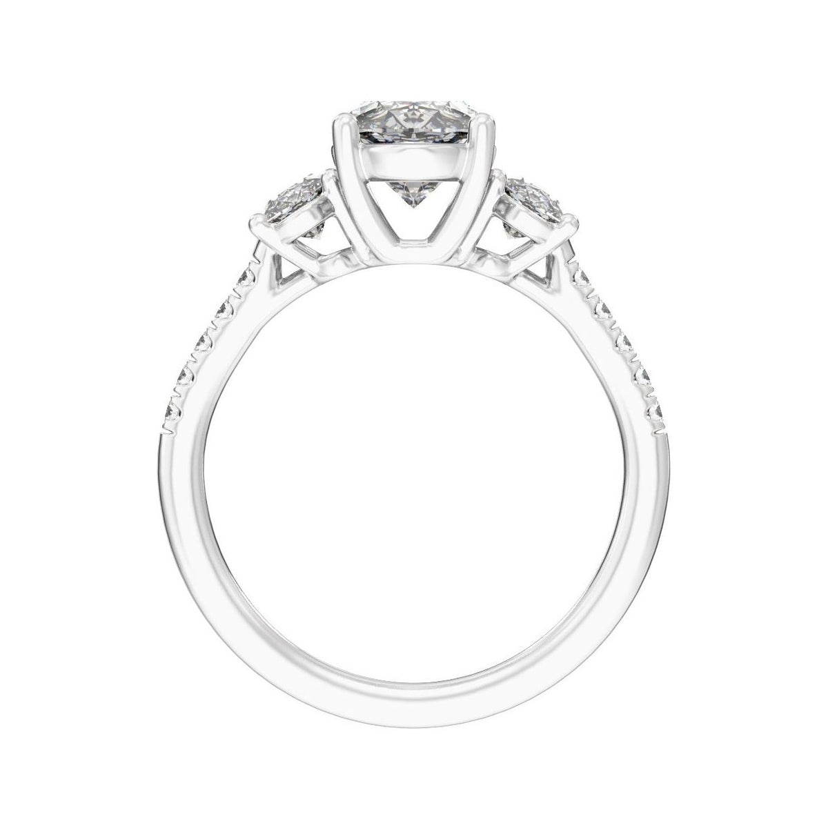 Sapphire Row Lab-Grown Oval Diamond Claw-Prong Three-Stone Engagement Ring - Platinum, 4 1/8 ctw (view 2)