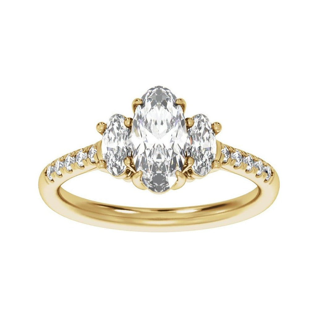 Sapphire Row Lab-Grown Oval Diamond Claw-Prong Three-Stone Engagement Ring - 14K Yellow Gold, 1 1/2 ctw (view 3)