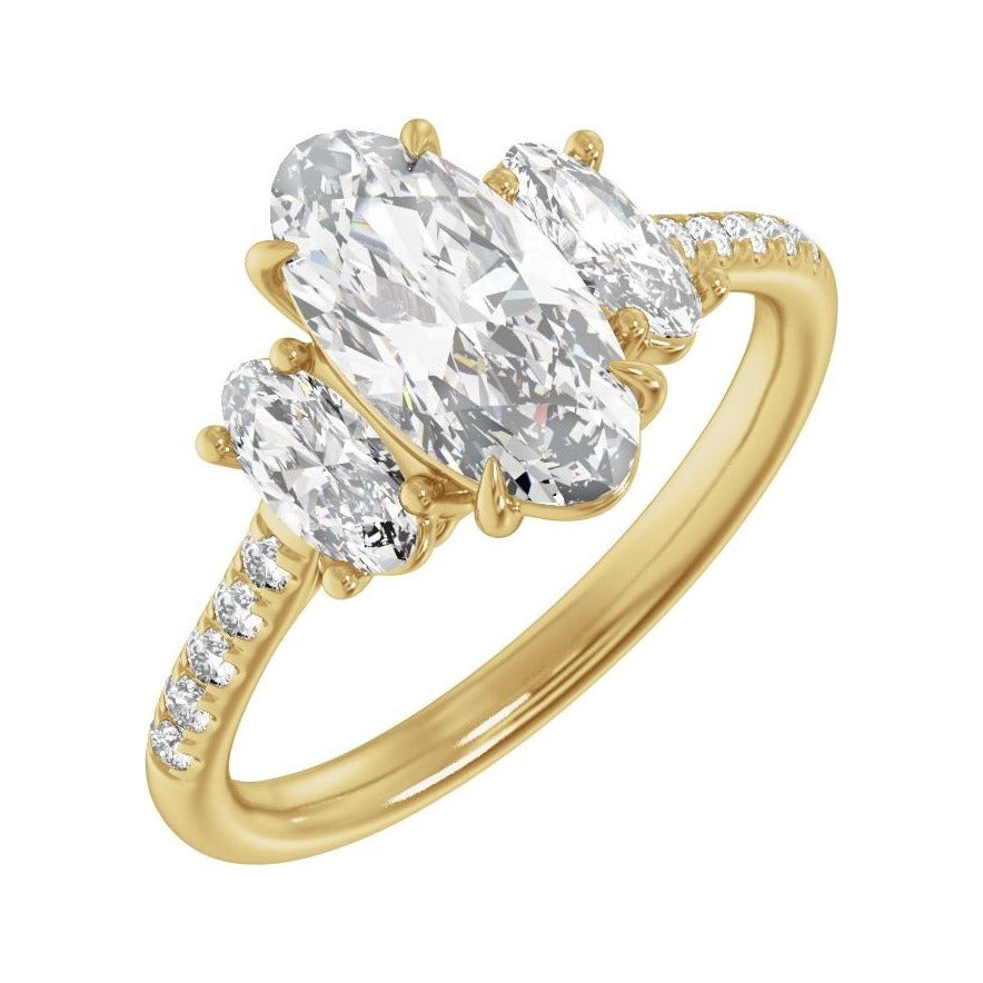 Sapphire Row Lab-Grown Oval Diamond Claw-Prong Three-Stone Engagement Ring - 14K Yellow Gold, 2 3/4 ctw