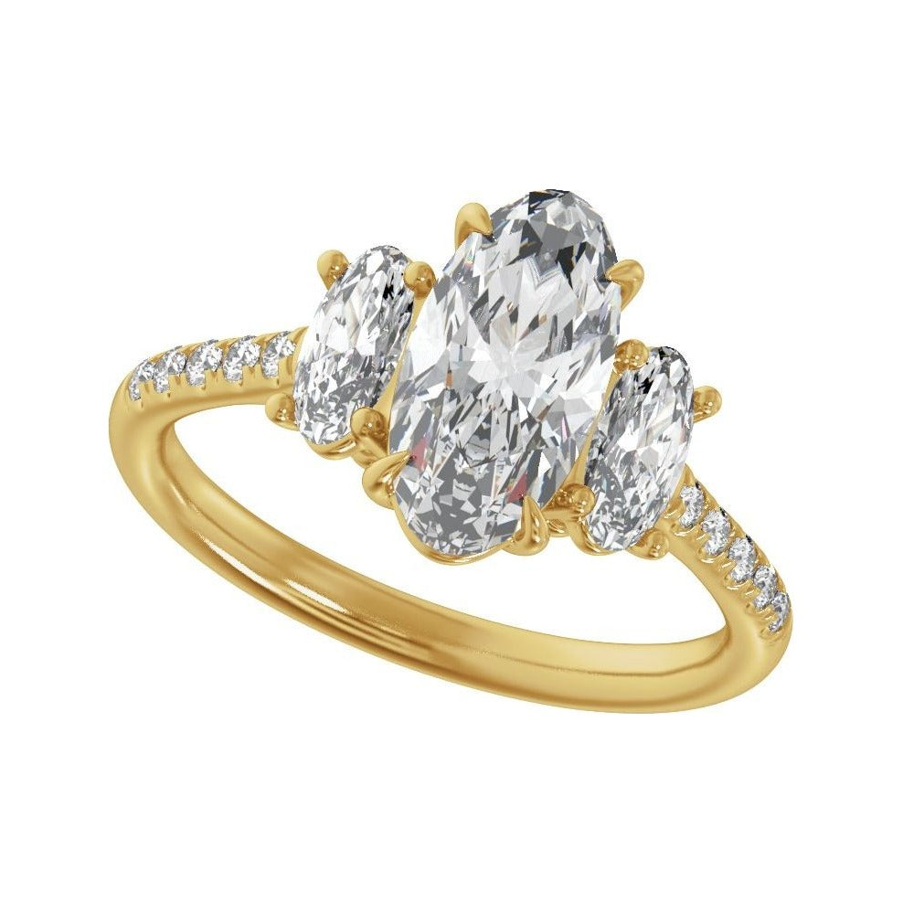 Sapphire Row Lab-Grown Oval Diamond Claw-Prong Three-Stone Engagement Ring - 14K Yellow Gold, 2 3/4 ctw (view 5)