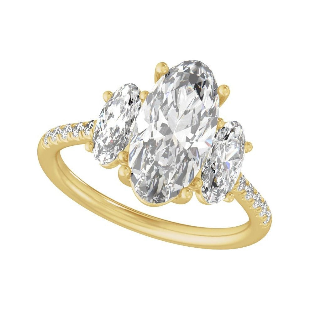 Sapphire Row Lab-Grown Oval Diamond Claw-Prong Three-Stone Engagement Ring - 14K Yellow Gold, 4 1/8 ctw (view 5)