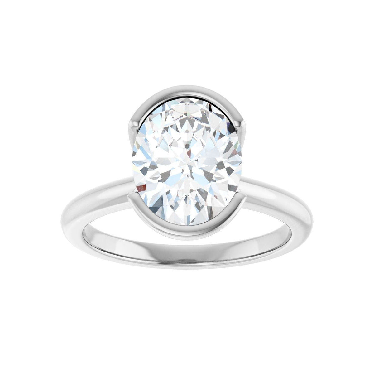 Sapphire Row Lab-Grown Oval Diamond Half-Bezel Engagement Ring - 14K White Gold, 2 1/2 ctw (view 3)