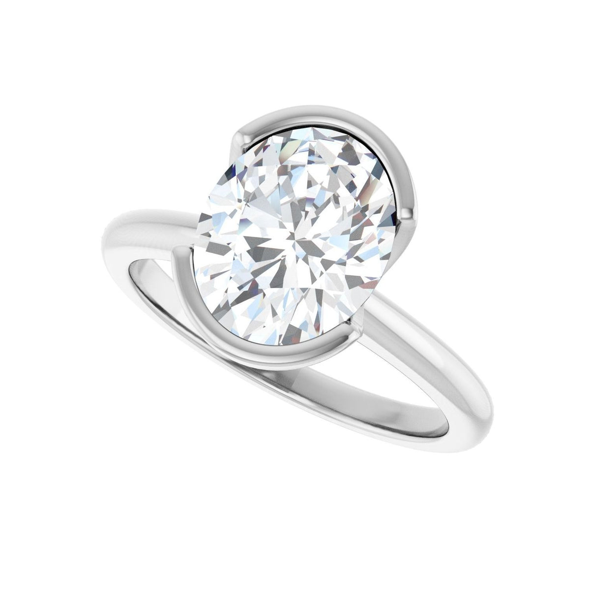 Sapphire Row Lab-Grown Oval Diamond Half-Bezel Engagement Ring - 14K White Gold, 2 1/2 ctw (view 5)