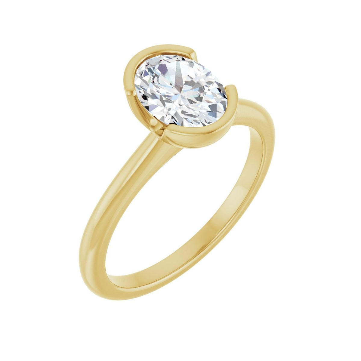 Sapphire Row Lab-Grown Oval Diamond Half-Bezel Engagement Ring - 14K Yellow Gold, 1 ctw