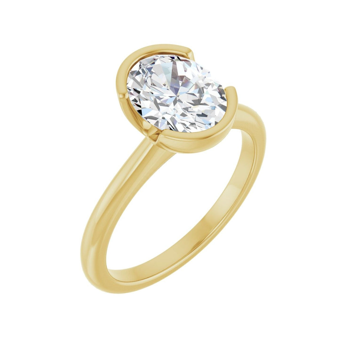 Sapphire Row Lab-Grown Oval Diamond Half-Bezel Engagement Ring - 14K Yellow Gold, 1 1/2 ctw
