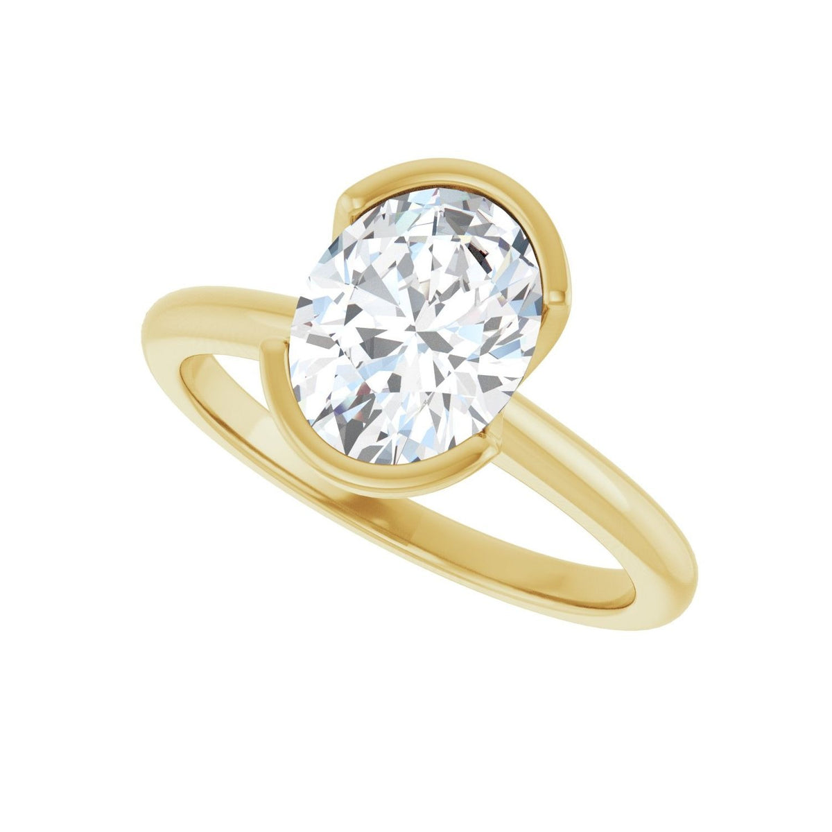 Sapphire Row Lab-Grown Oval Diamond Half-Bezel Engagement Ring - 14K Yellow Gold, 1 1/2 ctw (view 5)