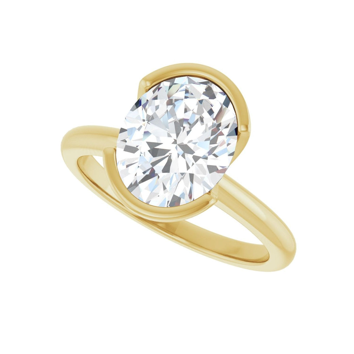 Sapphire Row Lab-Grown Oval Diamond Half-Bezel Engagement Ring - 14K Yellow Gold, 2 1/2 ctw (view 5)