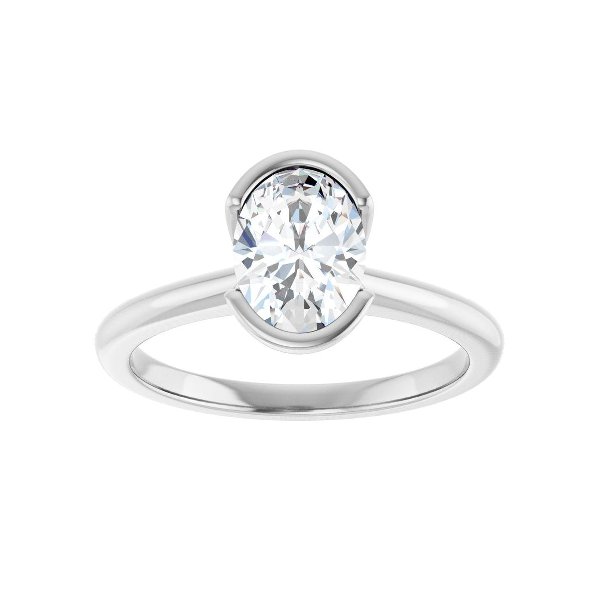 Sapphire Row Lab-Grown Oval Diamond Half-Bezel Engagement Ring - 14K White Gold, 1 ctw (view 3)