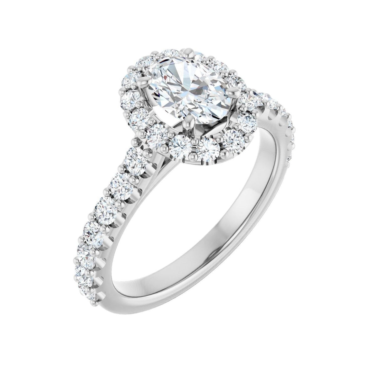 Sapphire Row Lab-Grown Oval Diamond Halo-Style Engagement Ring - 14K White Gold, 1 1/2 ctw