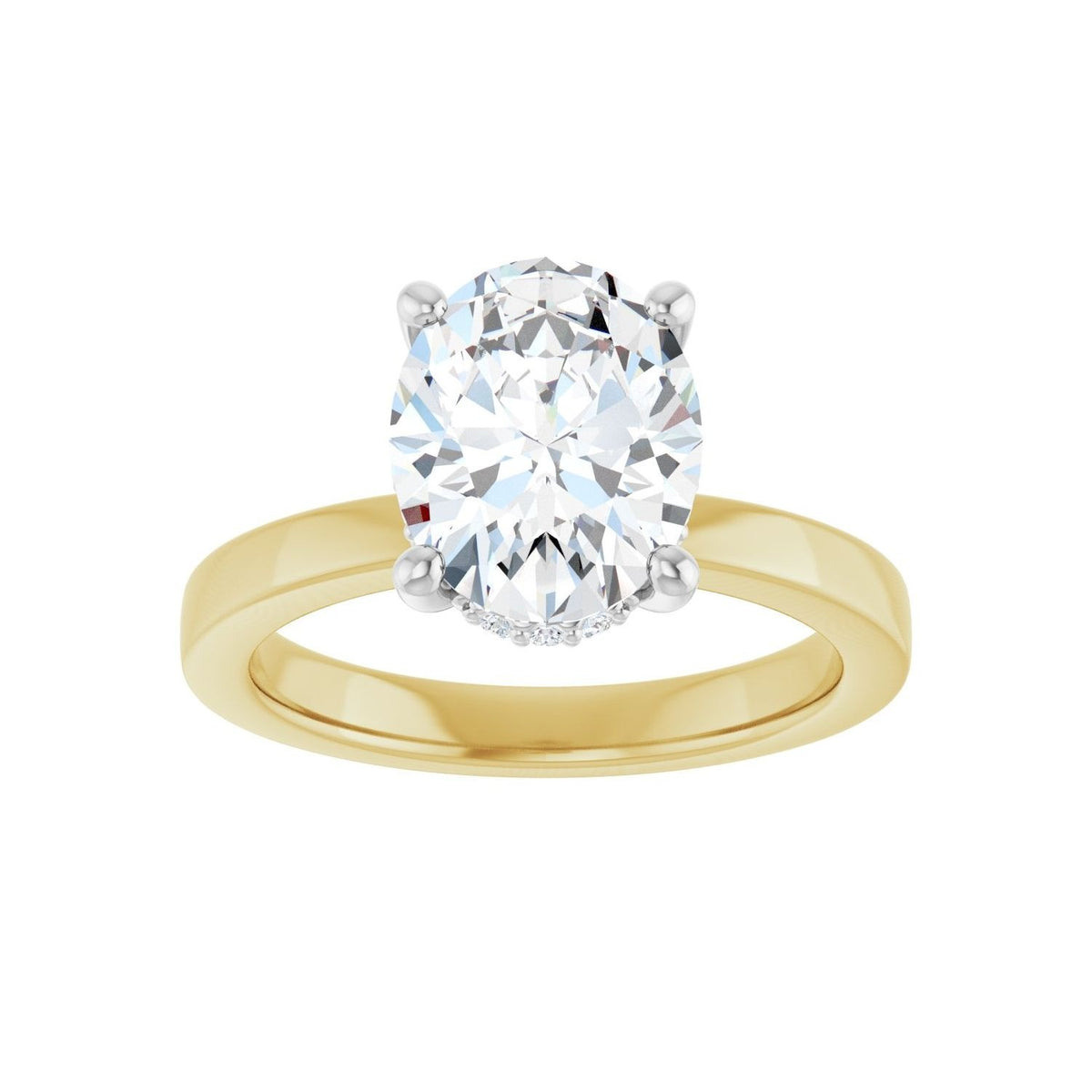 Sapphire Row Lab-Grown Oval Diamond Hidden Halo-Style Engagement Ring - 14K Yellow & White Gold, 2 1/4 ctw (view 3)