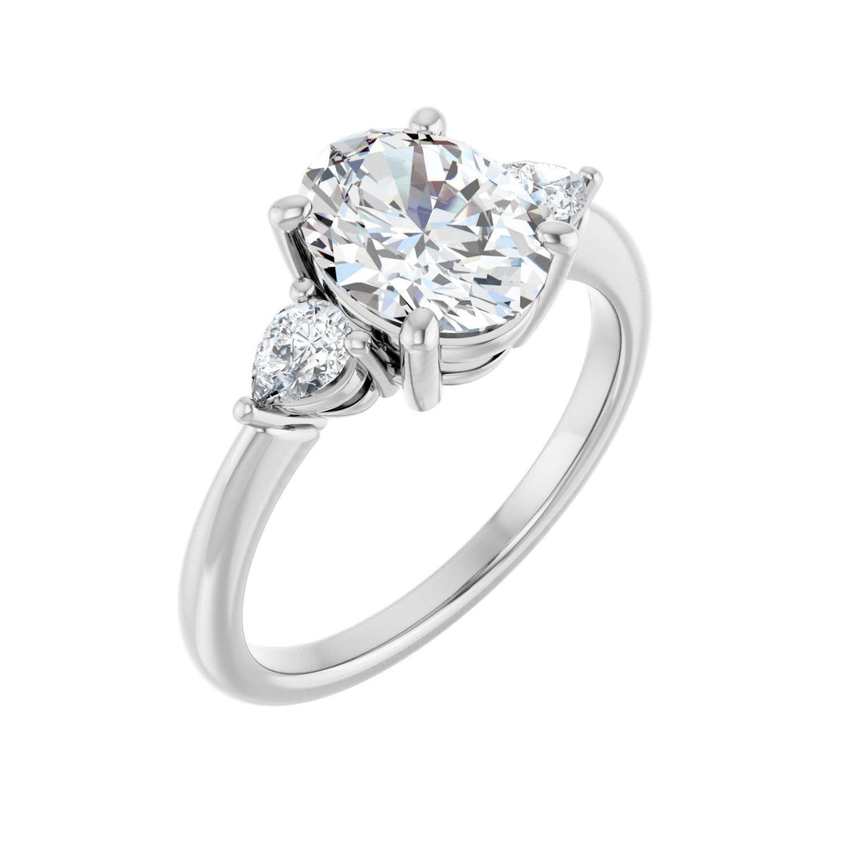 Sapphire Row Lab-Grown Oval Diamond Three-Stone Engagement Ring - 14K White Gold, 1 3/4 ctw