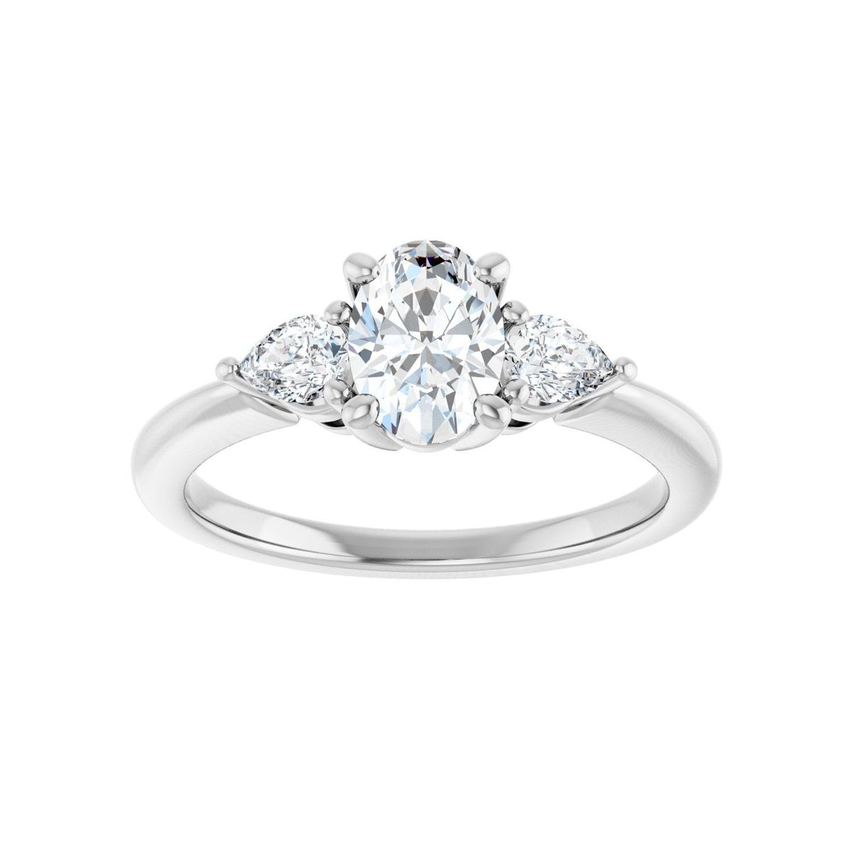 Sapphire Row Lab-Grown Oval Diamond Three-Stone Engagement Ring - 14K White Gold, 1 ctw (view 3)