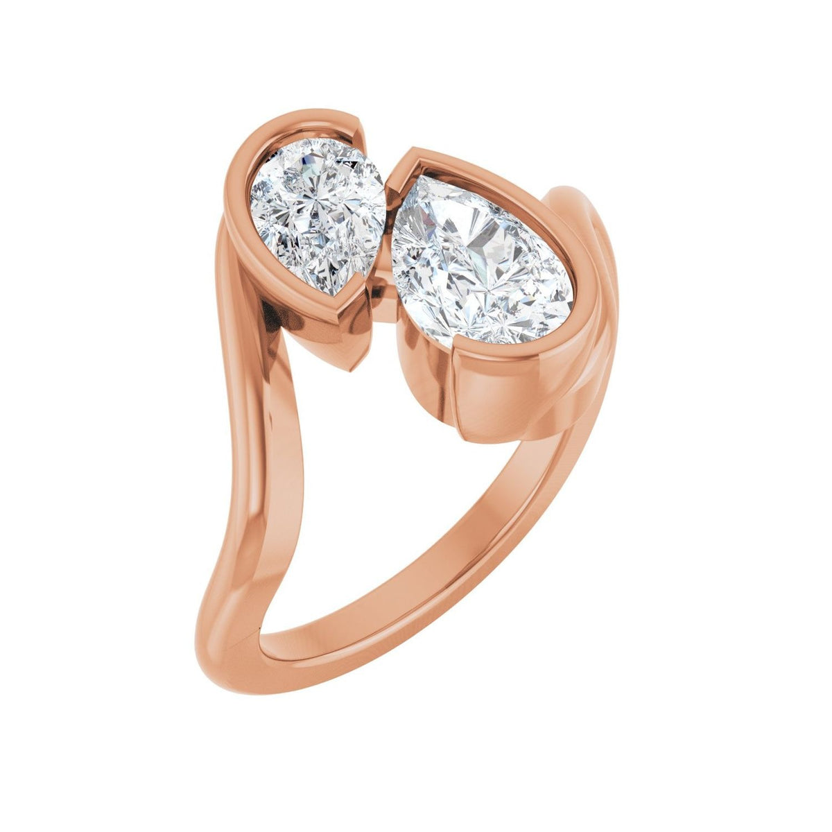 Sapphire Row Lab-Grown Pear Diamond Two-Stone Engagement Ring - 14K Rose Gold