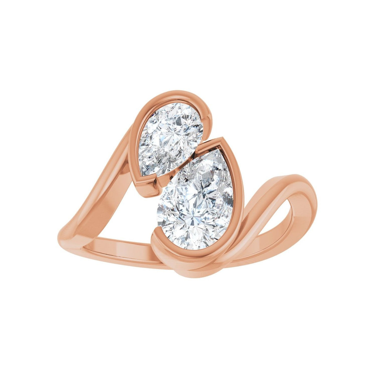 Sapphire Row Lab-Grown Pear Diamond Two-Stone Engagement Ring - 14K Rose Gold (view 3)