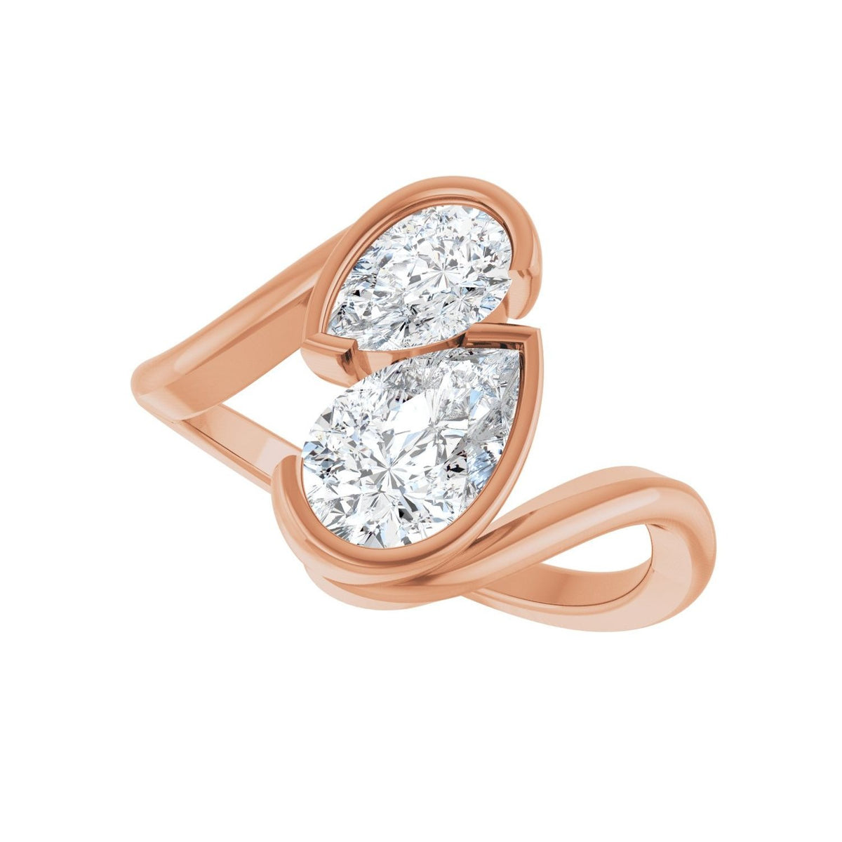 Sapphire Row Lab-Grown Pear Diamond Two-Stone Engagement Ring - 14K Rose Gold (view 5)