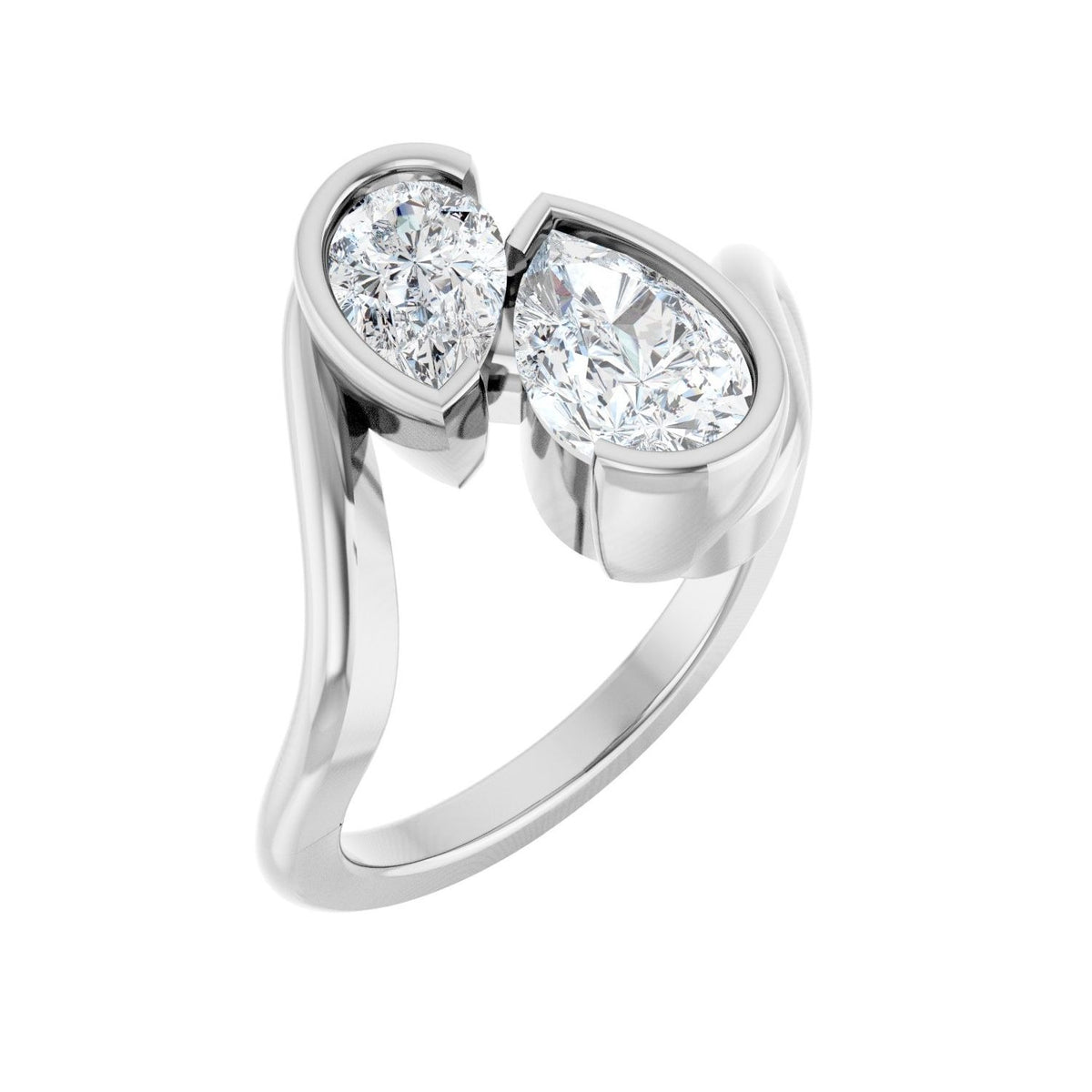 Sapphire Row Lab-Grown Pear Diamond Two-Stone Engagement Ring - 14K White Gold