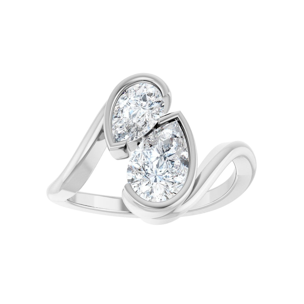 Sapphire Row Lab-Grown Pear Diamond Two-Stone Engagement Ring - 14K White Gold (view 3)