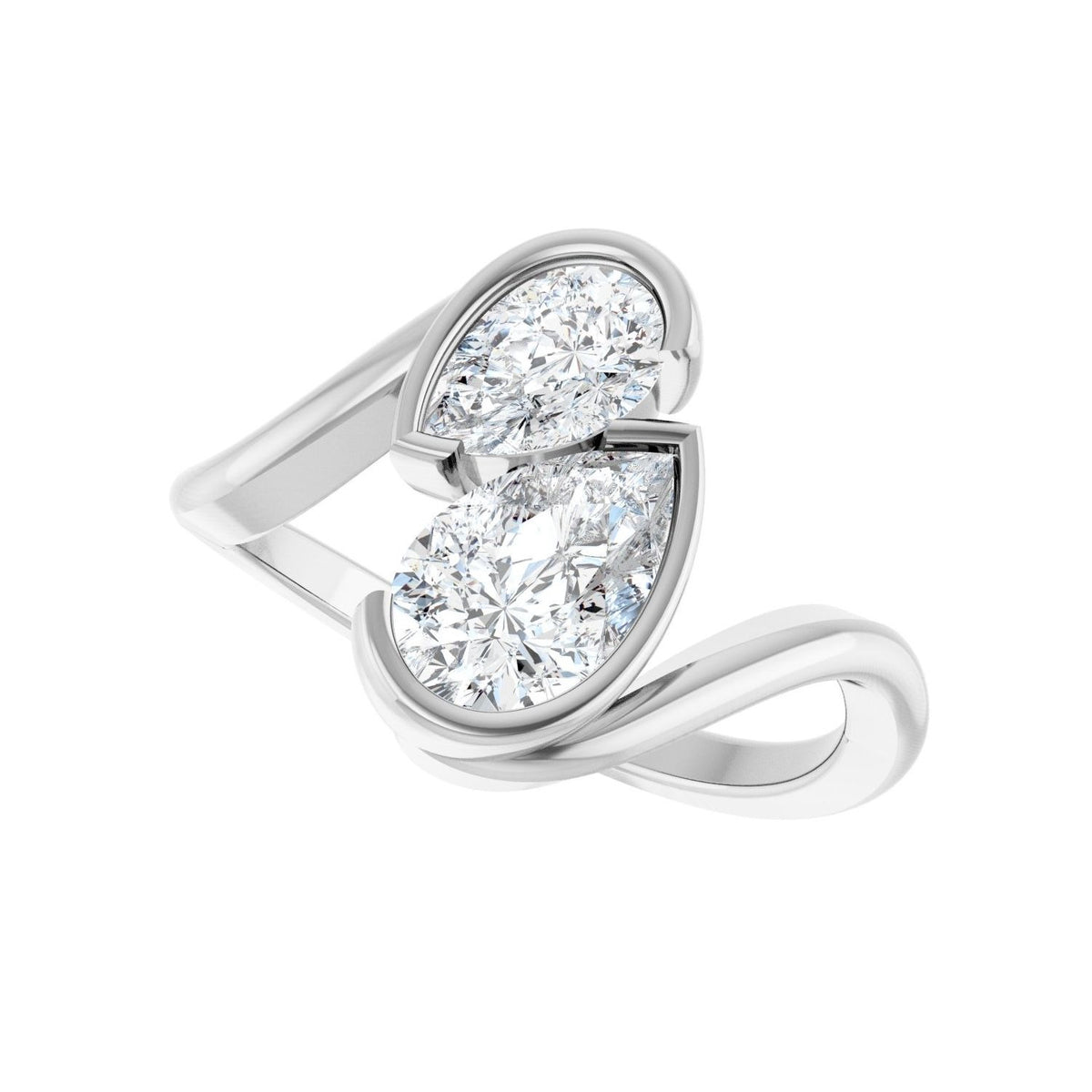 Sapphire Row Lab-Grown Pear Diamond Two-Stone Engagement Ring - 14K White Gold (view 5)
