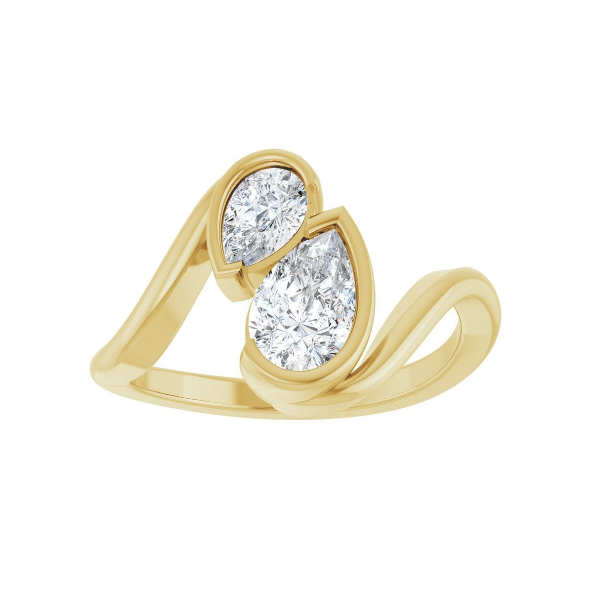 Sapphire Row Lab-Grown Pear Diamond Two-Stone Engagement Ring - 14K Yellow Gold, 1 ctw (view 3)