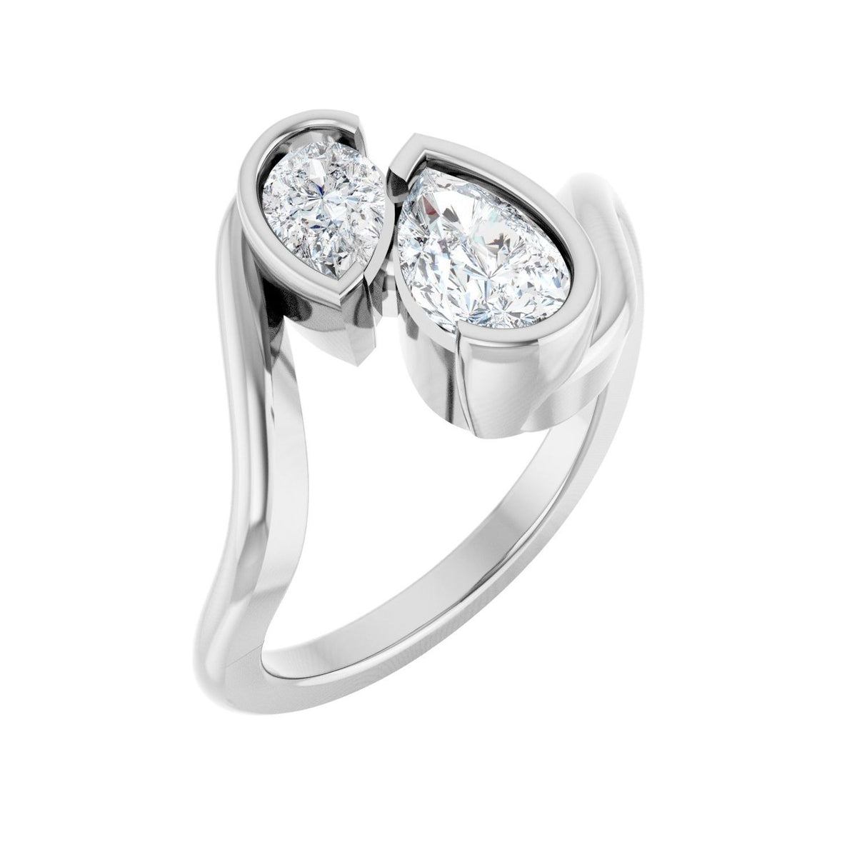 Sapphire Row Lab-Grown Pear Diamond Two-Stone Engagement Ring - 14K White Gold, 1 ctw