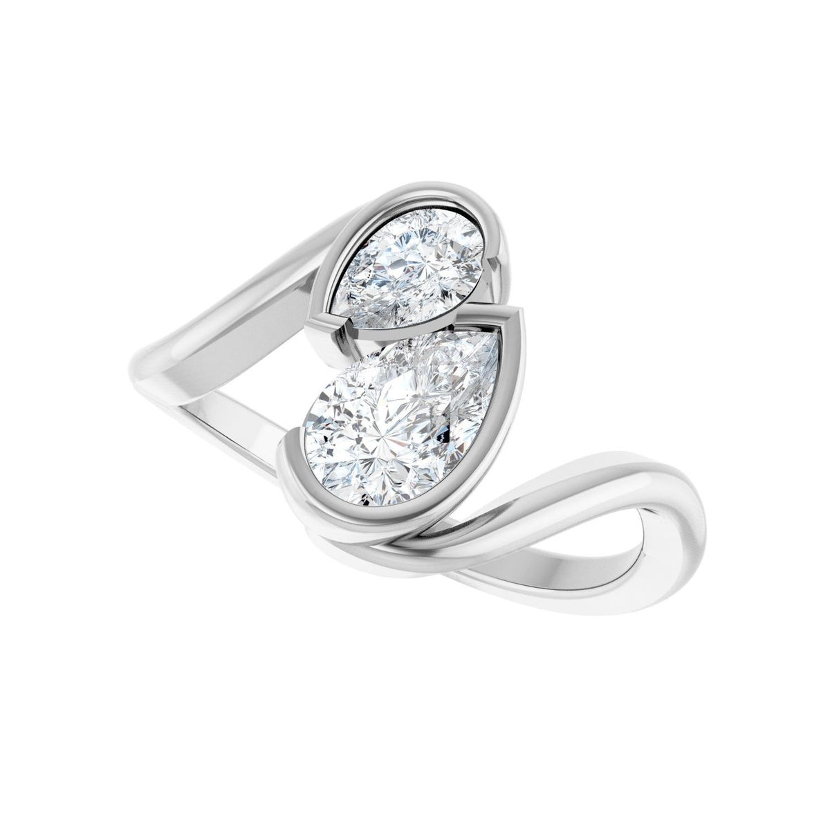 Sapphire Row Lab-Grown Pear Diamond Two-Stone Engagement Ring - 14K White Gold, 1 ctw (view 5)