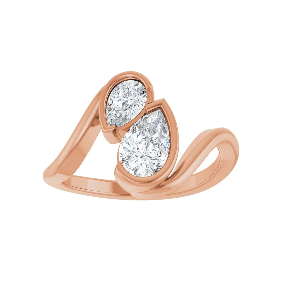Sapphire Row Lab-Grown Pear Diamond Two-Stone Engagement Ring - 14K Rose Gold, 1 ctw (view 3)