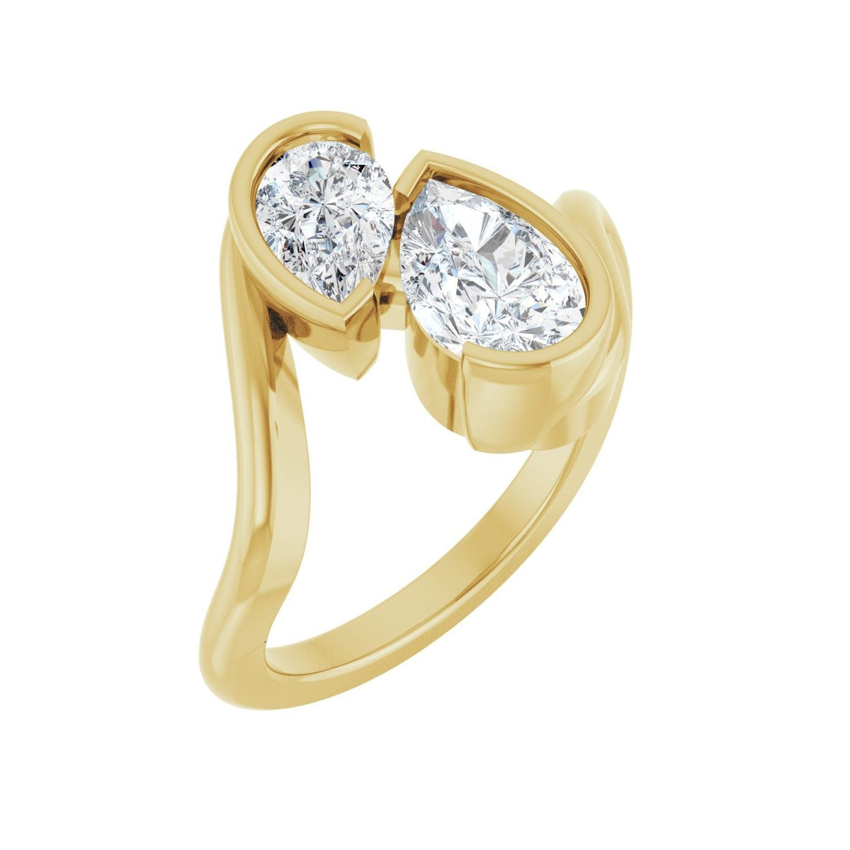 Sapphire Row Lab-Grown Pear Diamond Two-Stone Engagement Ring - 14K Yellow Gold